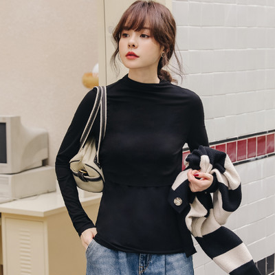 Jednobojna trudnička bluza s dugim rukavima i polo izrezom