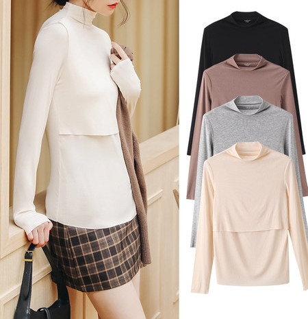 Jednobojna trudnička bluza s dugim rukavima i polo izrezom