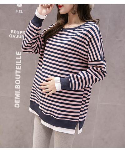 Pikkade varrukatega triibuline ovaalse kaelusega rasedapluus