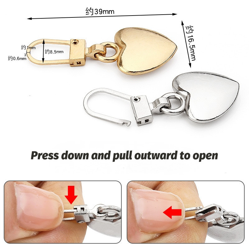 5 tk südamekujuline tõmblukk liugurpea eemaldatav metallist tõmbluku tõmmitsad tõmbluku tõmmitsad isetehtud õmblustõmblukkude paranduskomplektid