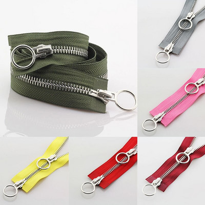 High Quality No. 5 Metal Zipper 70/90Cm Open-end Double Sliders Silver Zipper DIY Handcraft For Cloth Pocket Garment Bag