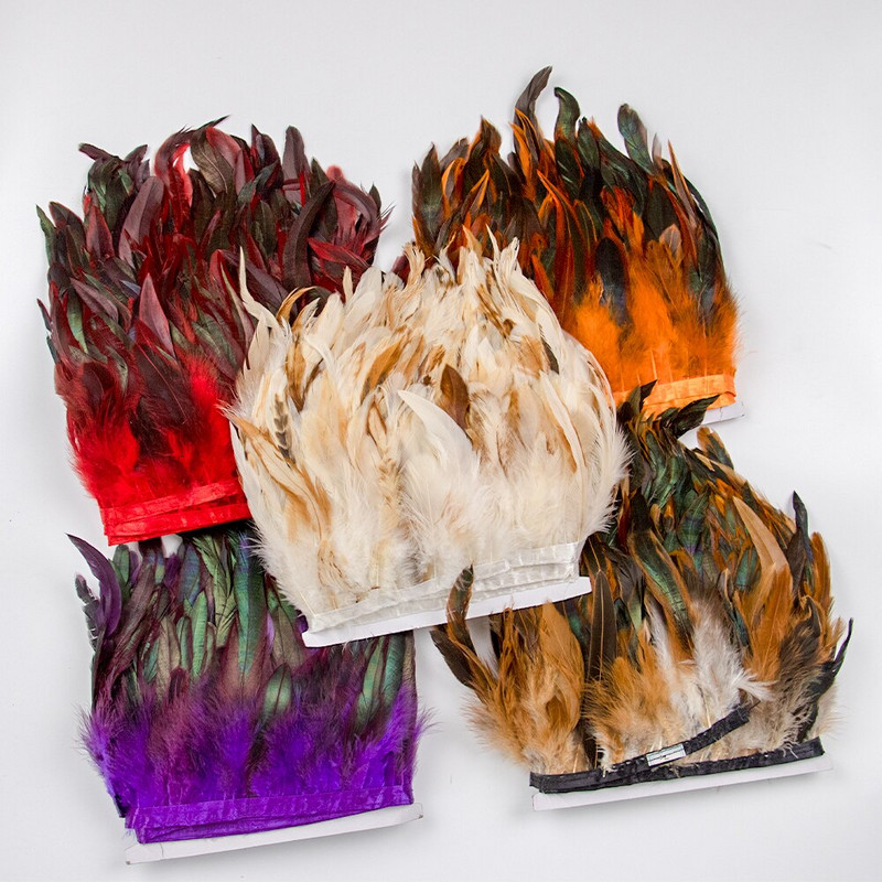 1 méteres természetes fehér csirketollas szegély 10-15 cm-es kakastoll szalag ünnepi és parti ruházati dekorációhoz