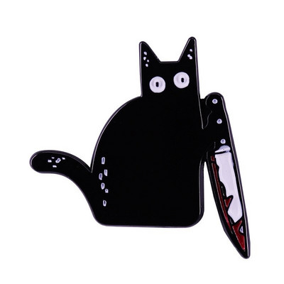 Slayer cat knife kitty Bloody Black Knifecat Enamel Pin τρομακτικές καρφίτσες dark art για διακόσμηση ρούχων