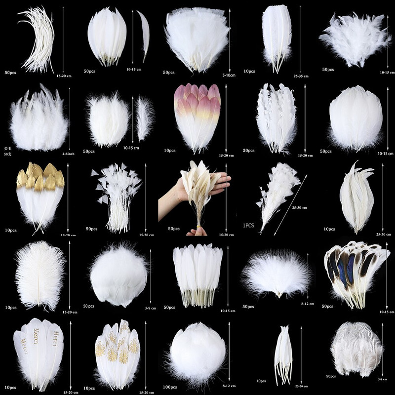 Természetes fehér tollak kézművesekhez Esküvő Lakásdekoráció Strucc liba tollak Álomfogók Kiegészítők nagykereskedés
