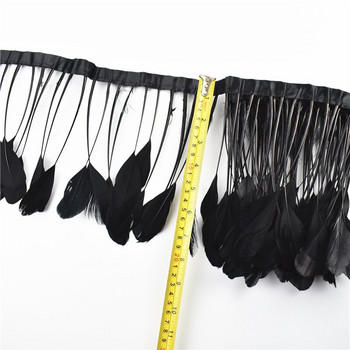 1 метър бели черни пера от фазан за дрехи, тапицерия от пера, лента за ръкоделие, пухкава пуйка, щраус, гъска, марабу, ресни, шиене