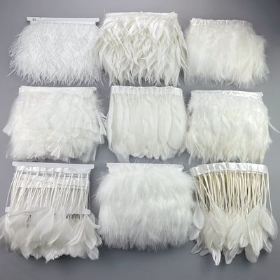 1Meter White Black Pheasant Feathers for Clothes Feather Trim Needlework Tape Fluffy Turkey Ostrich Goose Marabou Fringes Sewing