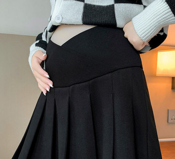 Есенно-зимна плисирана пола за бременни с висока талия 