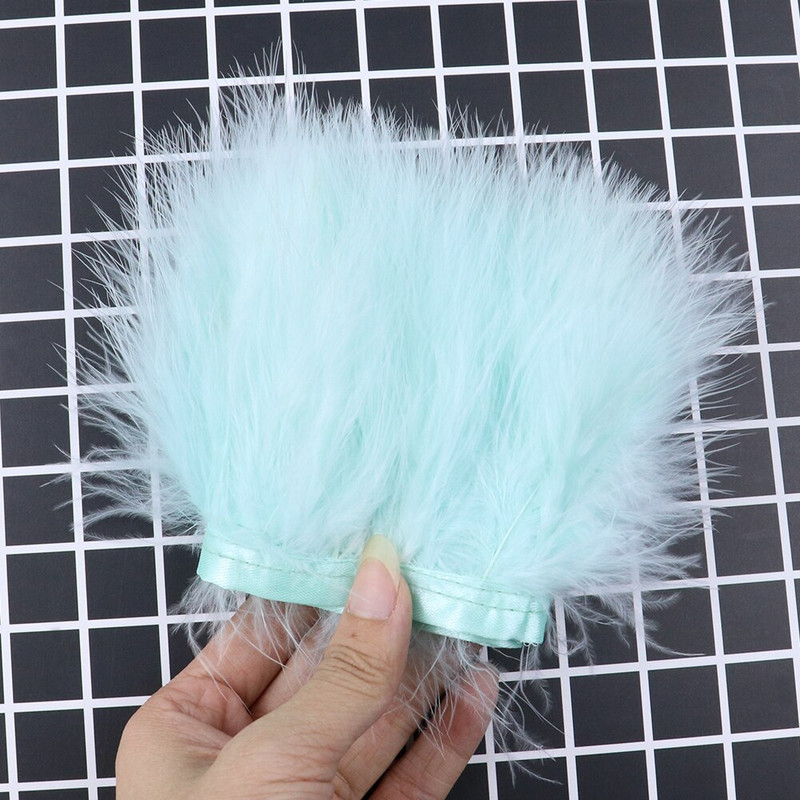 1-meetrine värvitud värvilised marabu suled, ääred, rõivad, õmblemine, kaunistused 8-10 cm, pehme sulgede lint, käsitöö, hulgimüük