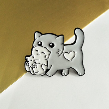 Карикатура Котка Майка, носеща бебешка котка Емайлирани игли Сладки брошки за любов Сърце Животно Емайлирани игли Бижута Подарък за детски аксесоари