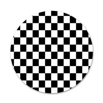 58 мм черно-бяла карирана ивица Прозрачни икони Игли Декорация на значки Брошки Метални значки за дрехи Декорация на раница