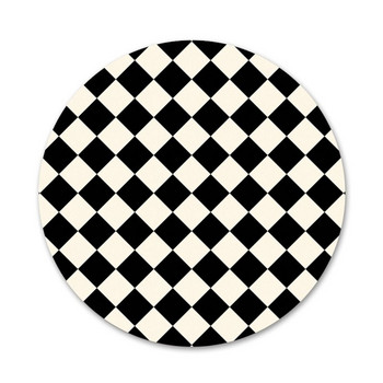 58 мм черно-бяла карирана ивица Прозрачни икони Игли Декорация на значки Брошки Метални значки за дрехи Декорация на раница