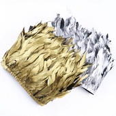 Garnitură elegantă din pene de cocoș auriu de 1 m, 15-20 cm, pene naturale pentru bricolaj, nuntă, rochie/fustă, accesorii pentru cusut, panglică