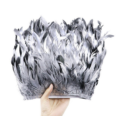 Garnitură elegantă din pene de cocoș auriu de 1 m, 15-20 cm, pene naturale pentru bricolaj, nuntă, rochie/fustă, accesorii pentru cusut, panglică