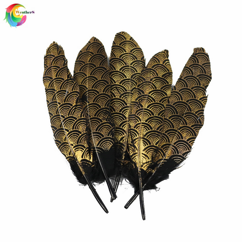 10 ΤΕΜ. Χρυσό Φυσικό φτερό χήνας 15-20cm Καπέλα Διακοσμητικά λοφία DIY Home Party Διακοσμητικά φτερά για χειροτεχνίες