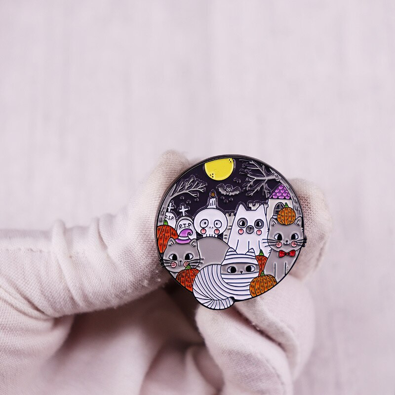 C2121 Halloween Cat email Pin Brosa Insigna Rever Pin Rucsac Guler Palarie Femei Barbati Bijuterii Cadouri