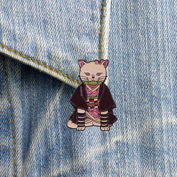 C2427 Kawaii Kamado Nezuko Cat Hard Enamel Pin Сладка анимационна розова коса Момиче Брошка Аниме Demon Slayer Фенове Значка Бижута Подарък