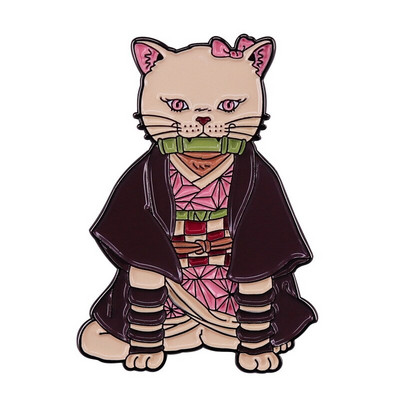 C2427 Kawaii Kamado Nezuko kassi kõva emailnõel armas multikas roosa juustega tüdruku pross Anime deemonitapja fännidele märk ehe kingitus