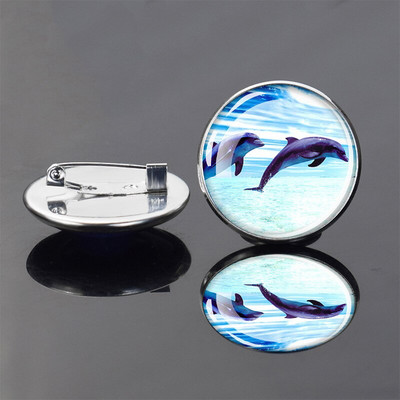 Insignă broască țestoasă Retro Animal de mare Delfin Broșă rotundă din cristal de sticlă Personalizat DIY Haine Genți Accesorii de decorare pălărie
