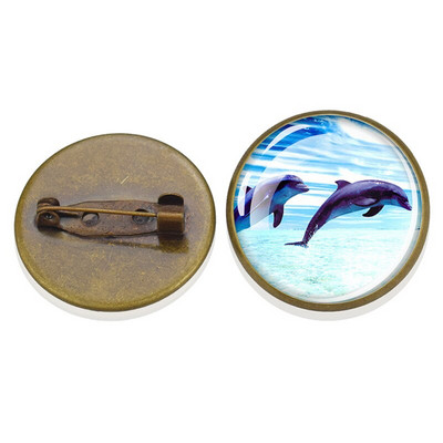 Insignă broască țestoasă Retro Animal de mare Delfin Broșă rotundă din cristal de sticlă Personalizat DIY Haine Genți Accesorii de decorare pălărie