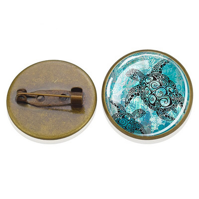 Insignă broască țestoasă Retro Animal de mare Delfin Broșă rotundă din cristal de sticlă Personalizat DIY Haine Genți Accesorii de decorare pălărie