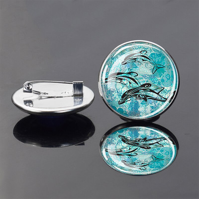 Insignă broască țestoasă Retro Animal de mare Delfin Broșă rotundă din cristal de sticlă Personalizat DIY Haine Genți Accesorii de decorare pălărie