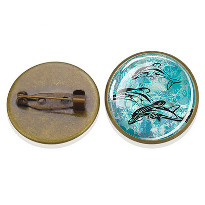 Insignă broască țestoasă Retro Animal de mare Delfin Broșă rotundă din cristal de sticlă Personalizat DIY Haine Genți Accesorii de decorare pălărie