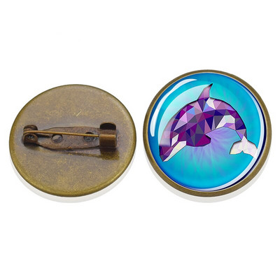 Insignă broască țestoasă Retro Animal de mare Delfin Broșă rotundă din cristal de sticlă Personalizat DIY Haine Genți Accesorii de decorare pălărie