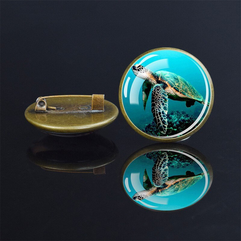 Insignă broască țestoasă Retro Animal de mare Delfin Broșă rotundă din cristal de sticlă Personalizat DIY Haine Genți Accesorii de decorare pălărie