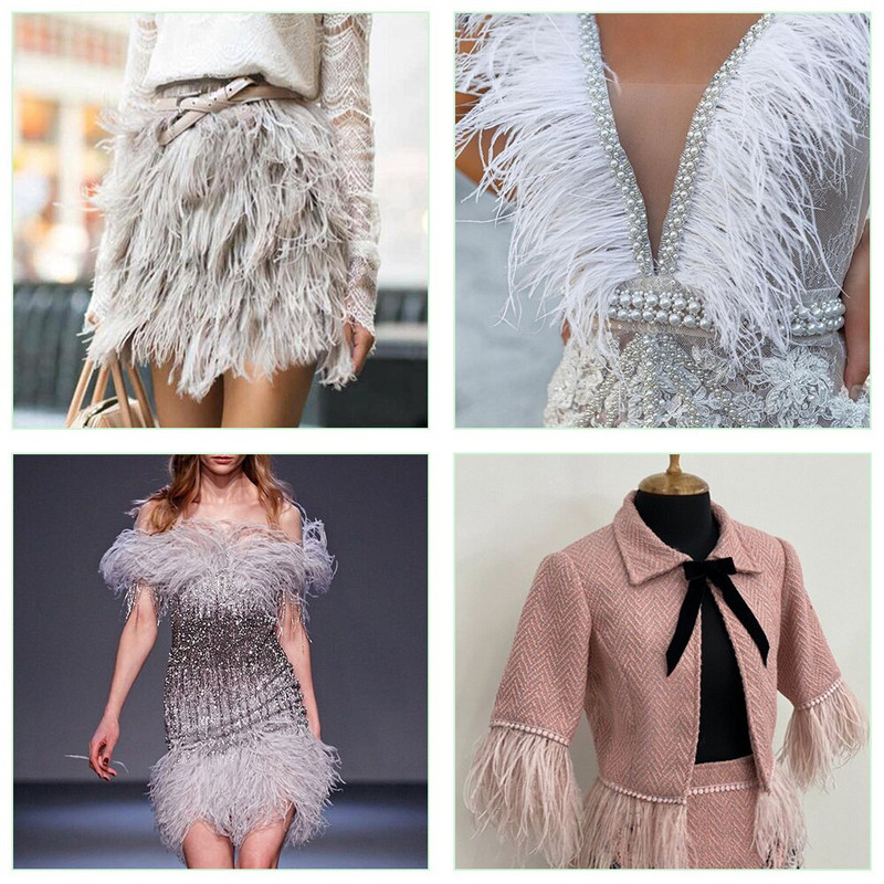 1-meetrine kohev ehtsate jaanalinnusulgede trimmimine 8–10 cm näputöö Jaanalinnusulgede lint pulmakleidi jaoks dekoratiivsete sulgedega meisterdamine