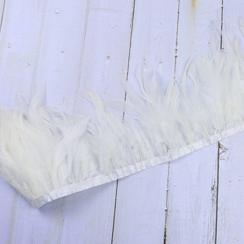 Естествени пера от петел, украсена лента с ресни за ръкоделие 13-18 см, бели пера, украса от сливи, ръчно изработени шевни аксесоари