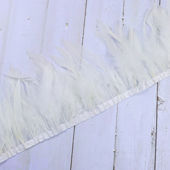 Естествени пера от петел, украсена лента с ресни за ръкоделие 13-18 см, бели пера, украса от сливи, ръчно изработени шевни аксесоари