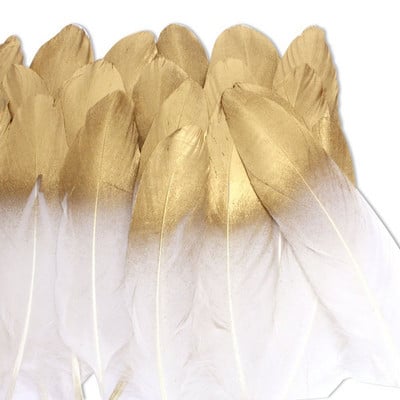 20Pcs Dip Golden Head Feathers Goose 15-20cm/6-8" Λευκό φυσικό φτερό φασιανού για χειροτεχνία Χρυσά φτερά Diy Plumas Carnaval