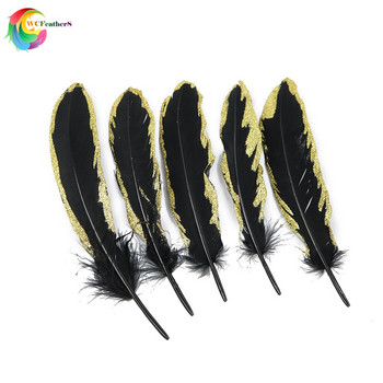 WCFeatherS 10 τεμ. Χρυσό βουτηγμένο μαύρο φτερό χήνας 15-20 εκατοστά DIY Αξεσουάρ Κόμμωση Φτερά διακόσμησης για χειροτεχνίες