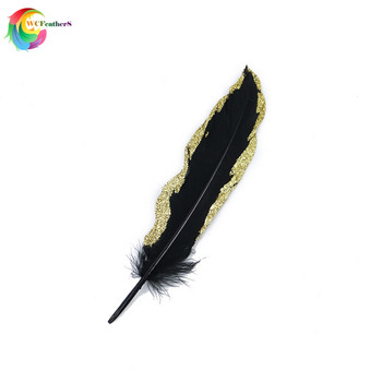 WCFeatherS 10 τεμ. Χρυσό βουτηγμένο μαύρο φτερό χήνας 15-20 εκατοστά DIY Αξεσουάρ Κόμμωση Φτερά διακόσμησης για χειροτεχνίες