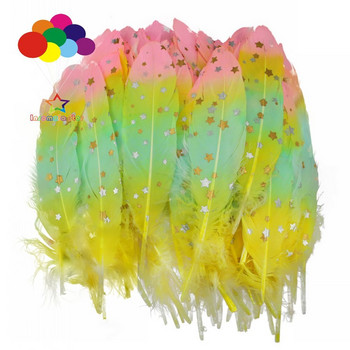 Rainbow Color Macaron Sprayed Gold Star Silver Floating Feathers Σκουλαρίκια κεφαλής χήνας Αξεσουάρ ένδυσης DIY
