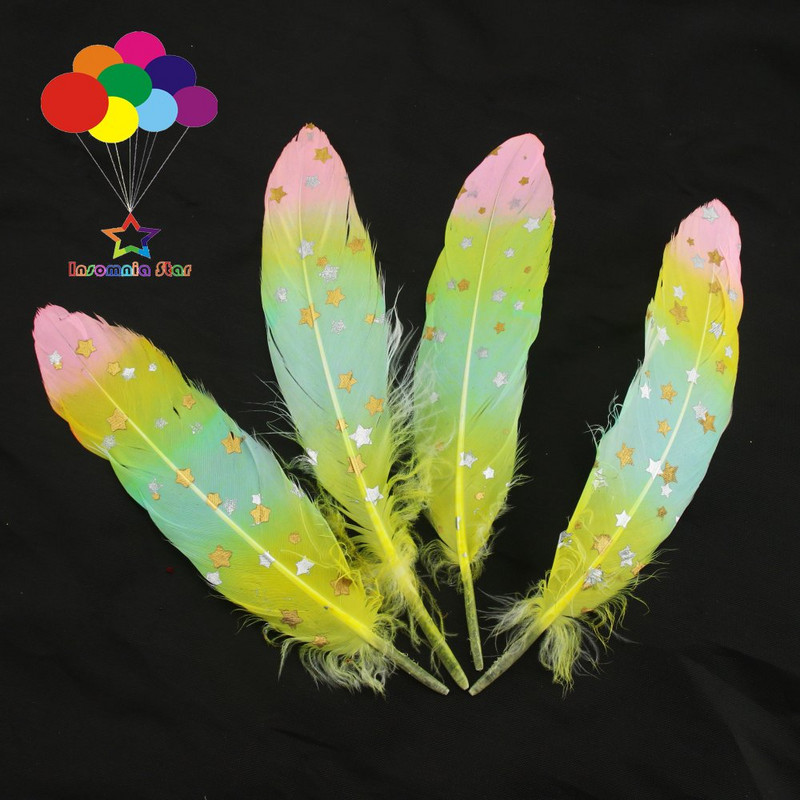 Dugine boje Macaron prskana zlatna zvijezda Srebrno lebdeće perje Guščje naušnice Pokrivalo za glavu Odjevni dodaci Uradi sam