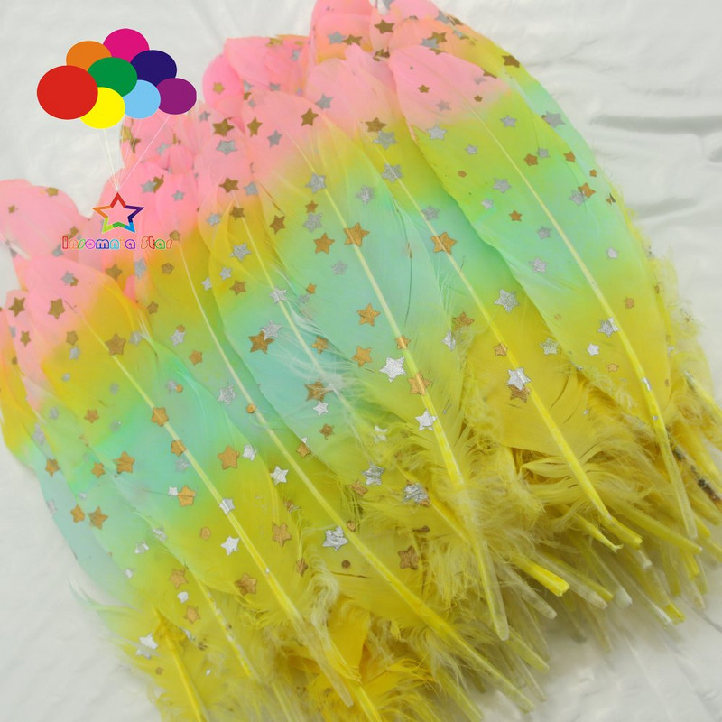 Dugine boje Macaron prskana zlatna zvijezda Srebrno lebdeće perje Guščje naušnice Pokrivalo za glavu Odjevni dodaci Uradi sam