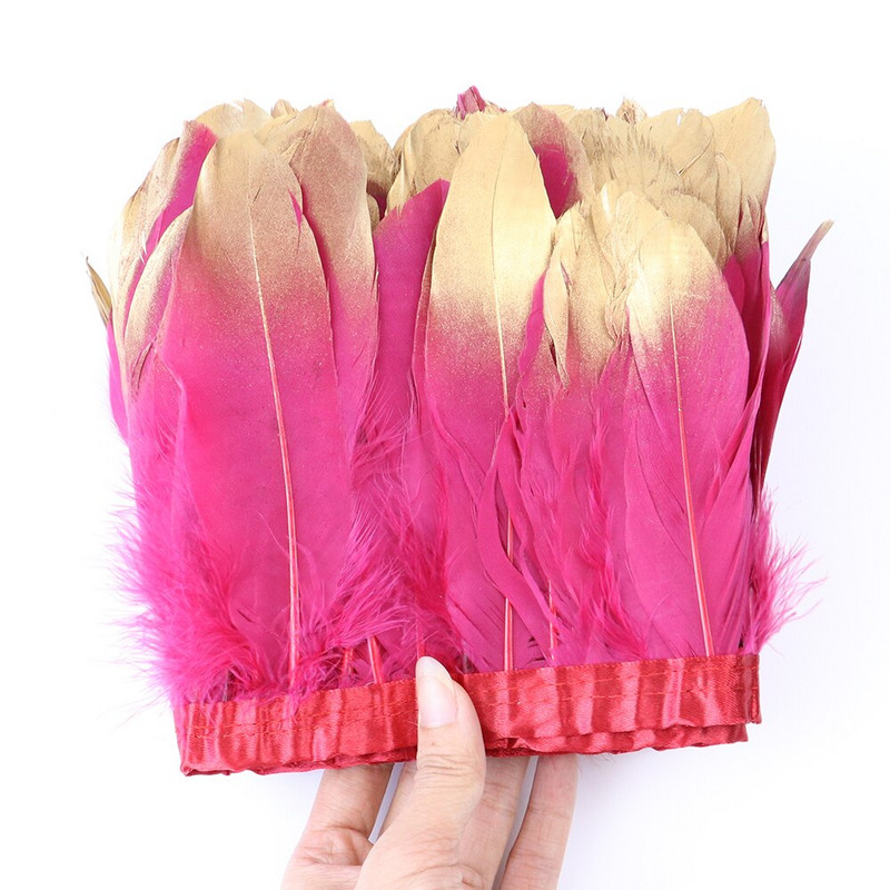 Obrub od guščjeg perja od 1 metra umočenog zlata za šivanje odjeće Rukotvorine Vrpce od prirodnog perja Haljine Dekoracija Dodatak za perjanice