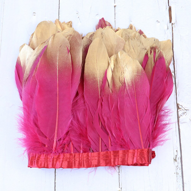 Obrub od guščjeg perja od 1 metra umočenog zlata za šivanje odjeće Rukotvorine Vrpce od prirodnog perja Haljine Dekoracija Dodatak za perjanice