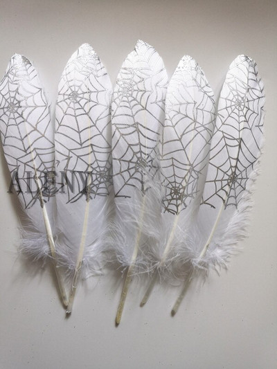 10 buc/lot Cele mai noi imprimate pene de gâscă 6-8 inchi/15-20 cm craniu natural din pânză de păianjen Pene de decorare