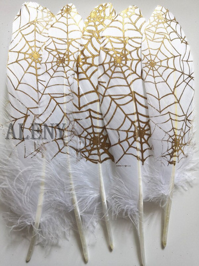 10 buc/lot Cele mai noi imprimate pene de gâscă 6-8 inchi/15-20 cm craniu natural din pânză de păianjen Pene de decorare