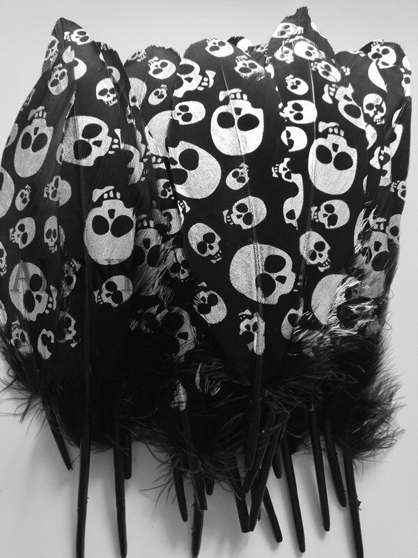 10 buc/lot Cele mai noi imprimate pene de gâscă 6-8 inchi/15-20 cm craniu natural din pânză de păianjen Pene de decorare