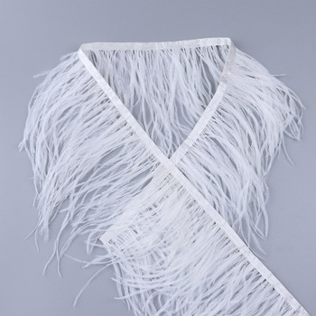 Бели 8-10 см пухкави щраусови пера, тапицерия от естествени щраусови пера, панделка с ресни, сватбена украса, аксесоари за шиене на рокля 1M