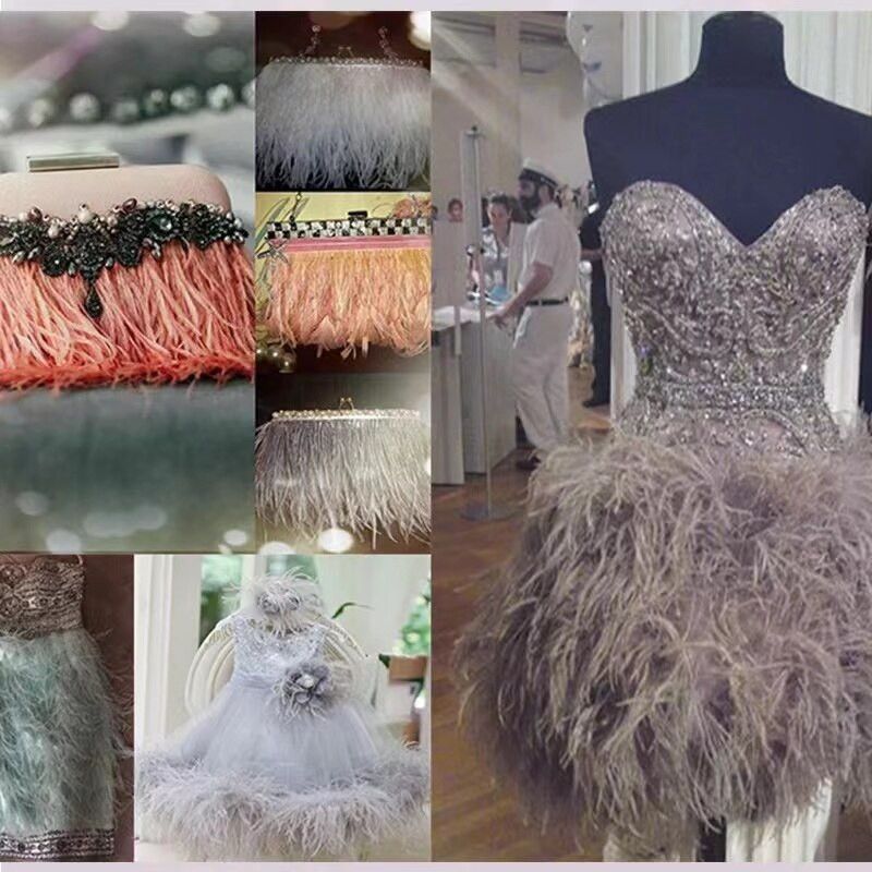 Λευκό 8-10cm Αφράτο φτερό στρουθοκαμήλου Διακοσμητικό Φυσικό Φτερό Στρουθοκάμηλου Κορδέλα Διακόσμηση Νυφικού Αξεσουάρ Ραπτικής 1M