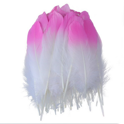 10 бр./торба Бяло гъше перо розов цветен накрайник 6-8 инча естествени пера за занаяти Изработка на бижута Декорация Шлейф на едро