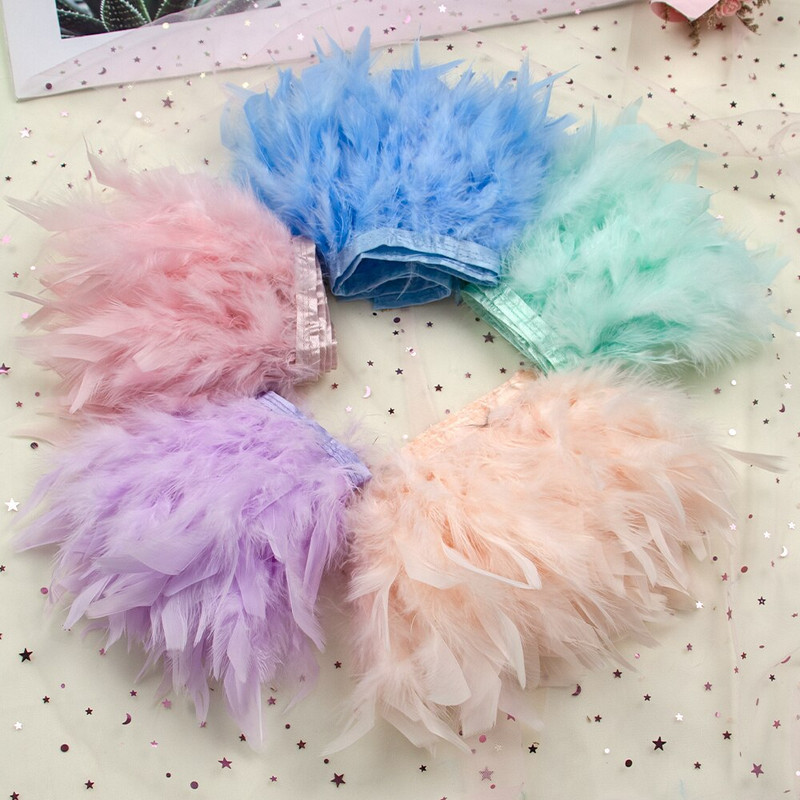 2 м пухкави пуешки пера, тапицерия от марабу, пискюл, панделка, ресни, 10-15 см Направи си сам рокля за сватбено парти, сценична декорация на домашна шапка Juju
