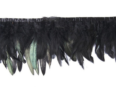 Crno koktel perje Obrubi resa Vrpca Prirodno pijetlovo pero Za rukotvorine sa satenskom vrpcom Traka za suknju kostim Perje