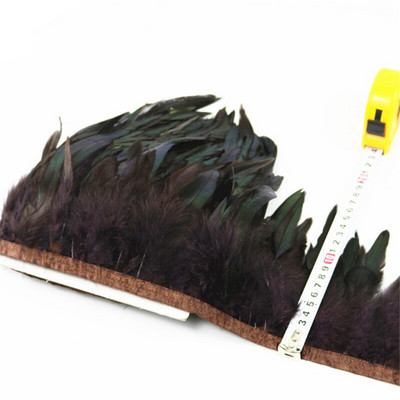 Crno koktel perje Obrubi resa Vrpca Prirodno pijetlovo pero Za rukotvorine sa satenskom vrpcom Traka za suknju kostim Perje