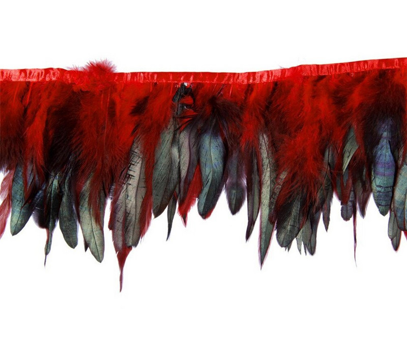 Crno koktel perje Obrubi resa Vrpca Prirodno pijetlovo pero Za rukotvorine sa satenskom vrpcom Traka za suknju kostim Perje