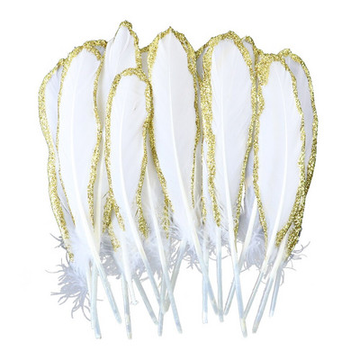 10 buc/lot Pene de aur perie albă pentru casă, nuntă, bijuterii, decorare, penne de gâscă, artizanat, accesoriu manual
